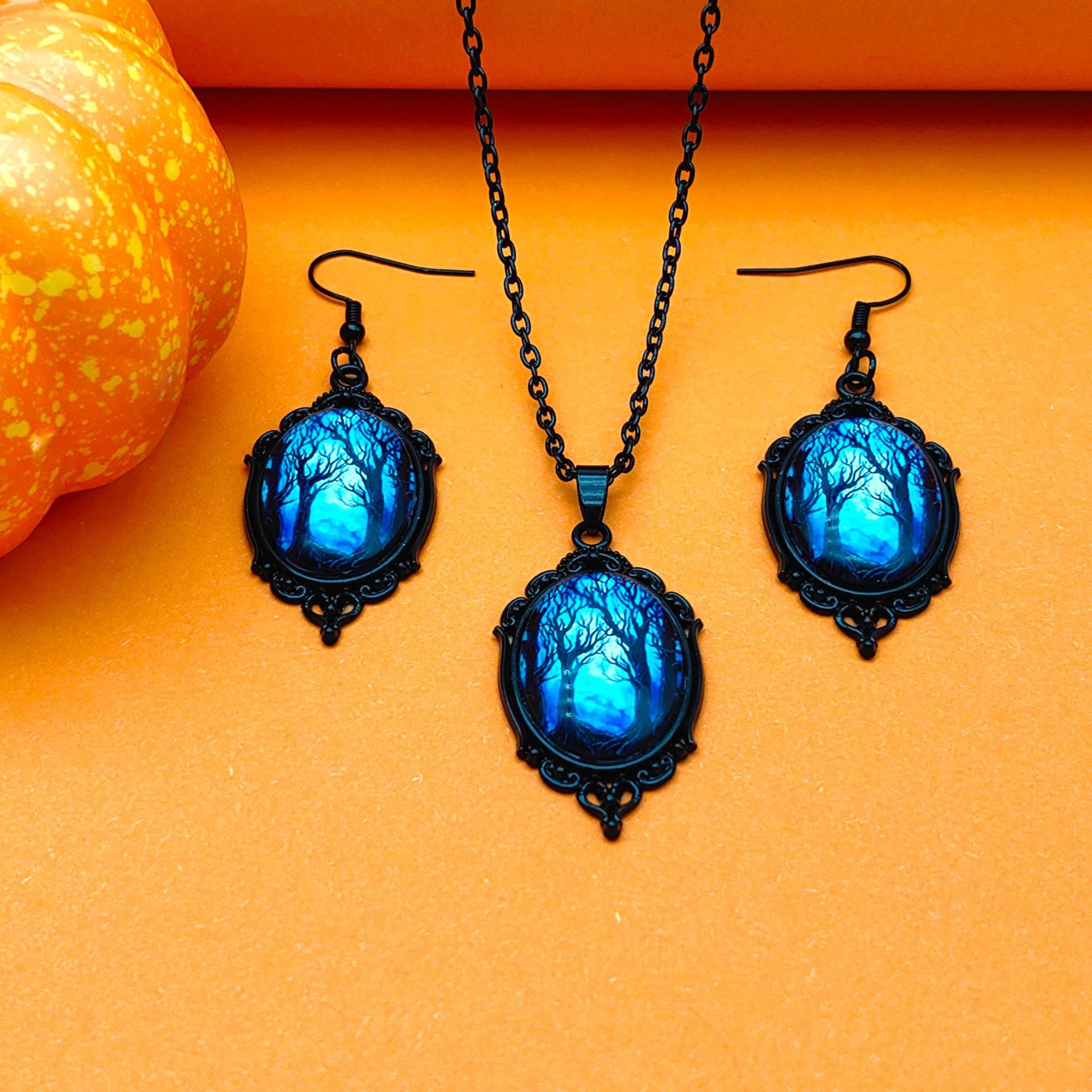 Vintage Halloween Witch Necklace & Earring Set