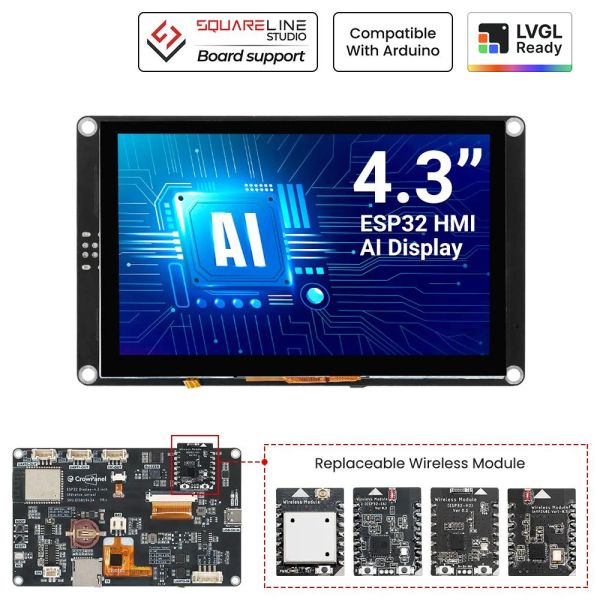 CrowPanel Advance 4.3inch HMI|ESP32-S3 AI-Powered IPS Touch Screen (800x480) Support LVGL — Without Acrylic Case