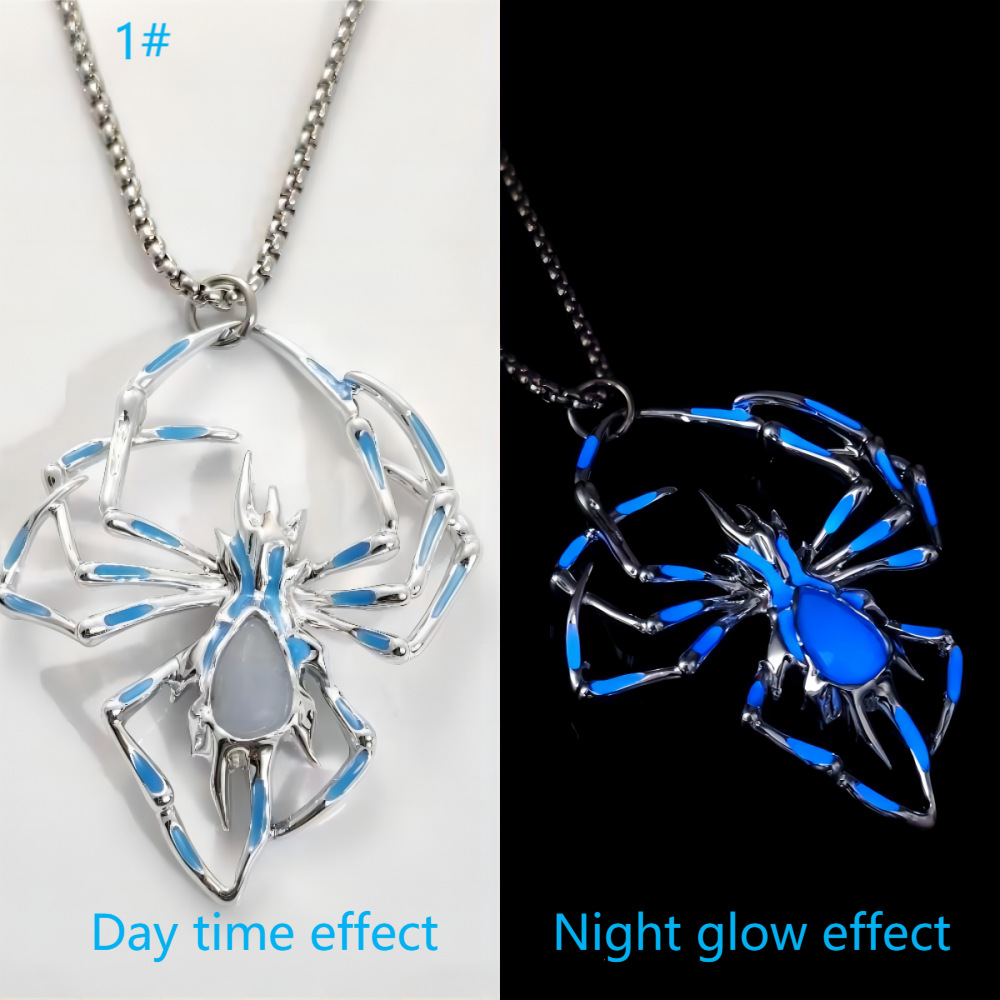 Glow-in-the-Dark Spider Pendant Necklace