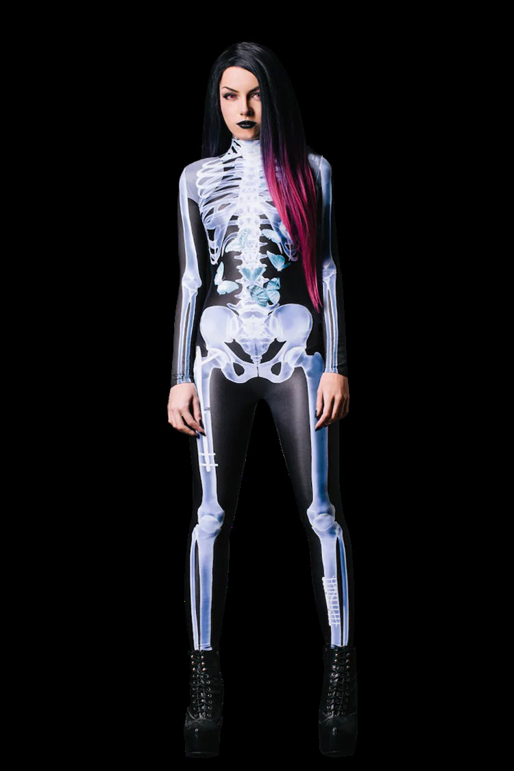 Skeleton Print See-Through Jumpsuit