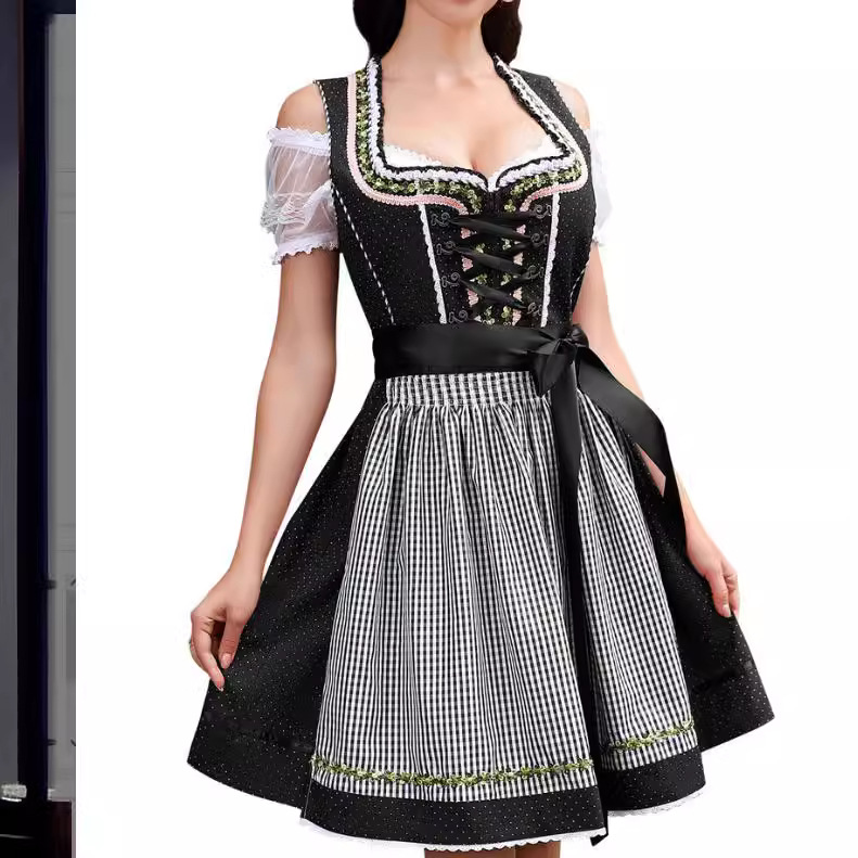 Puff-Sleeve Cotton Mid-Length Costume Dress