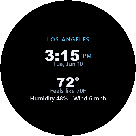 Planetaria's full-screen time and weather card